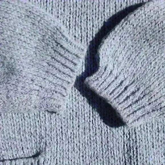 VINTAGE TANGIERS Ski Sweater Boxy Knit Pocket Light Blue Metallic Women Small - Picture 6 of 10